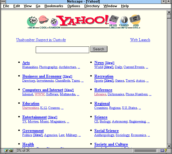 Yahoo! top-level categories.